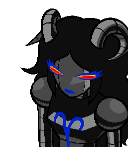Aradiabot, leaning forward, her eyes glowing menacingly.