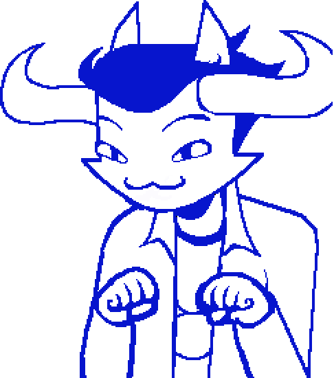Gcatavrosprite, the sprite combination of Tavros and God Cat, smiling mischievously