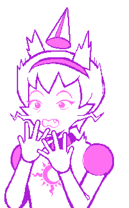 Jasprose's eyes go wide, her hair, ears, and whiskers frizz up, and her princess hat jumps off her head.