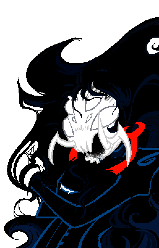 Mindmom, now cradling Mindfang's decapitated head. The spider's mandibles drip blue blood.