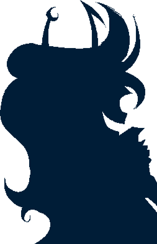 Sillouhette of the Marquise Spinneret Mindfang from the back, grinning with sharp teeth.