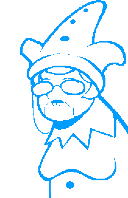 Nannasprite, glasses opaque and concealing her eyes.