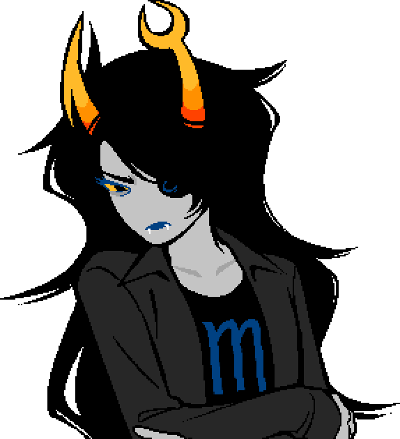 Adult Vriska, folding her arms and turning away, with a sad expression.