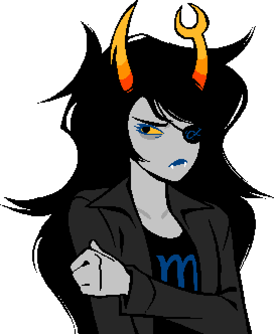 Vriska clutching her shoulder and avoiding eye contact