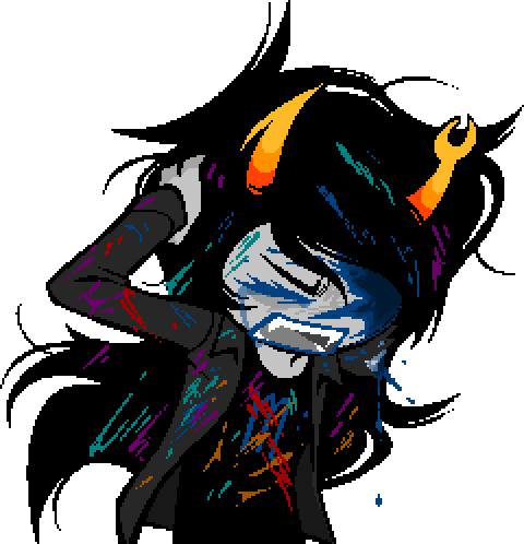Vriska splattered with purple blood, Eridan's