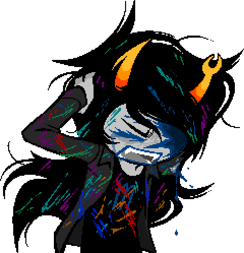 Vriska splattered with jade blood, Kanaya's