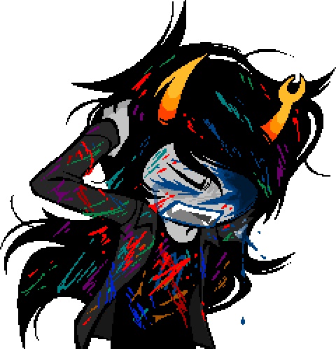 Vriska splattered with bright red blood, Karkat's