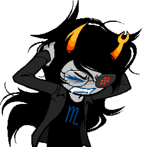 Young Vriska grimaces and clutches her head.