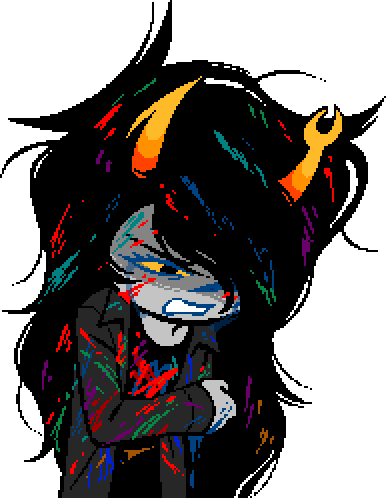 Vriska, sullen. Her eyes visible, in a defiant glare.