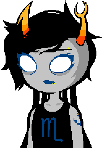 Ghost Vriska, with a blank expression