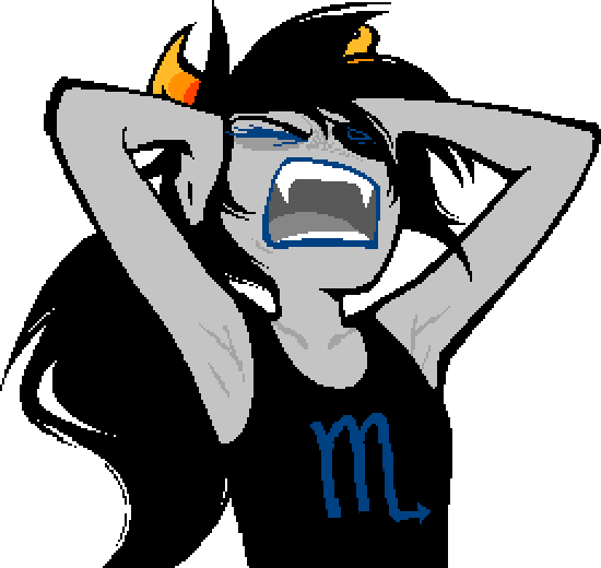 Vriska, holding her head back and screaming