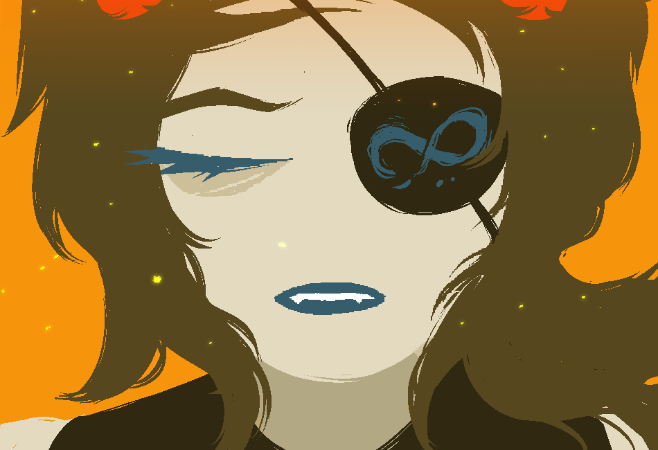 A closeup of Vriska lying down, her eye shut.