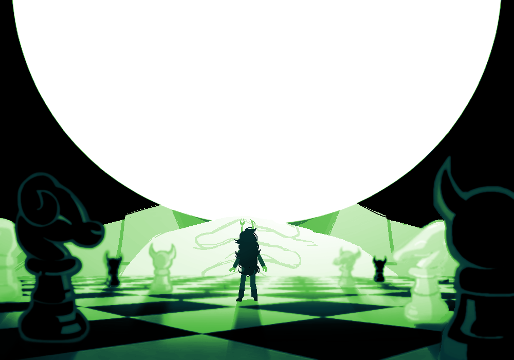 Background: A chessboard with various troll-themed pieces. A tiny Vriska stands in the center, with a huge Doc Scratch looming over her with his hands steepled.