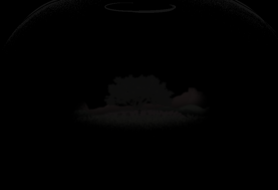 The inside of the 8 ball. A dark void. A tree is barely visible.