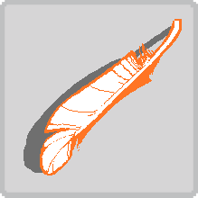 Chapter select button. An orange feather.